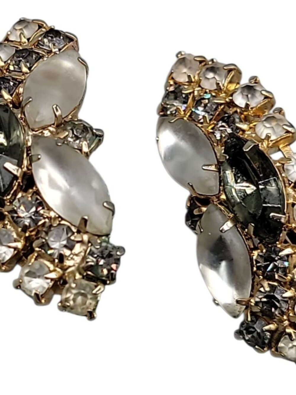 Elsa Schiaparelli Clip On Earrings Vtg 1950s Smokey Quartz Frosty Glass Unsigned